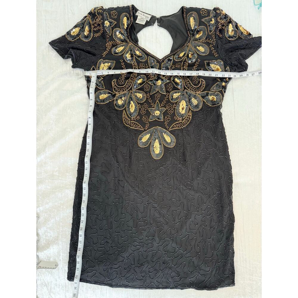 Vintage Black & Gold Sequined Beaded Short Sleeve Cocktail Party Dress Size 2X - Picture 4 of 10